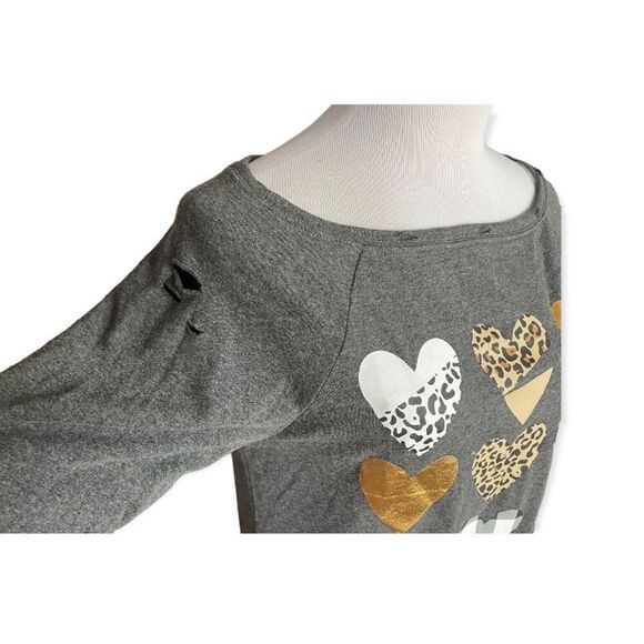 NWT Womens Cato Distrssed Metallic Hearts Valentines Day Sweatshirt Pullover XS - Picture 3 of 3